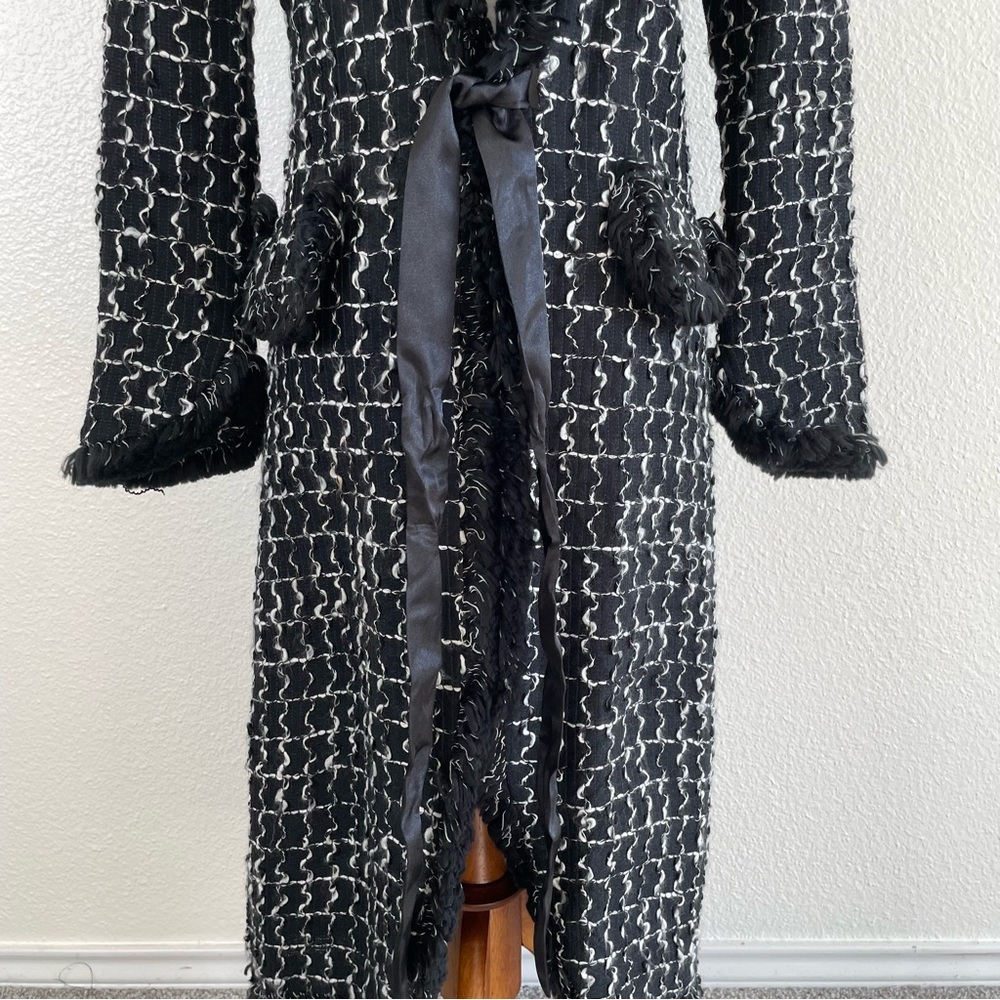 Newport News Long Jacket Wmns 4 Black White Textured Fringe Boho Luxury Quality - Picture 3 of 10